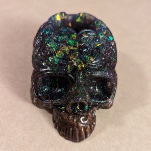 Teal glitter dark ombre ocean skull resin decor